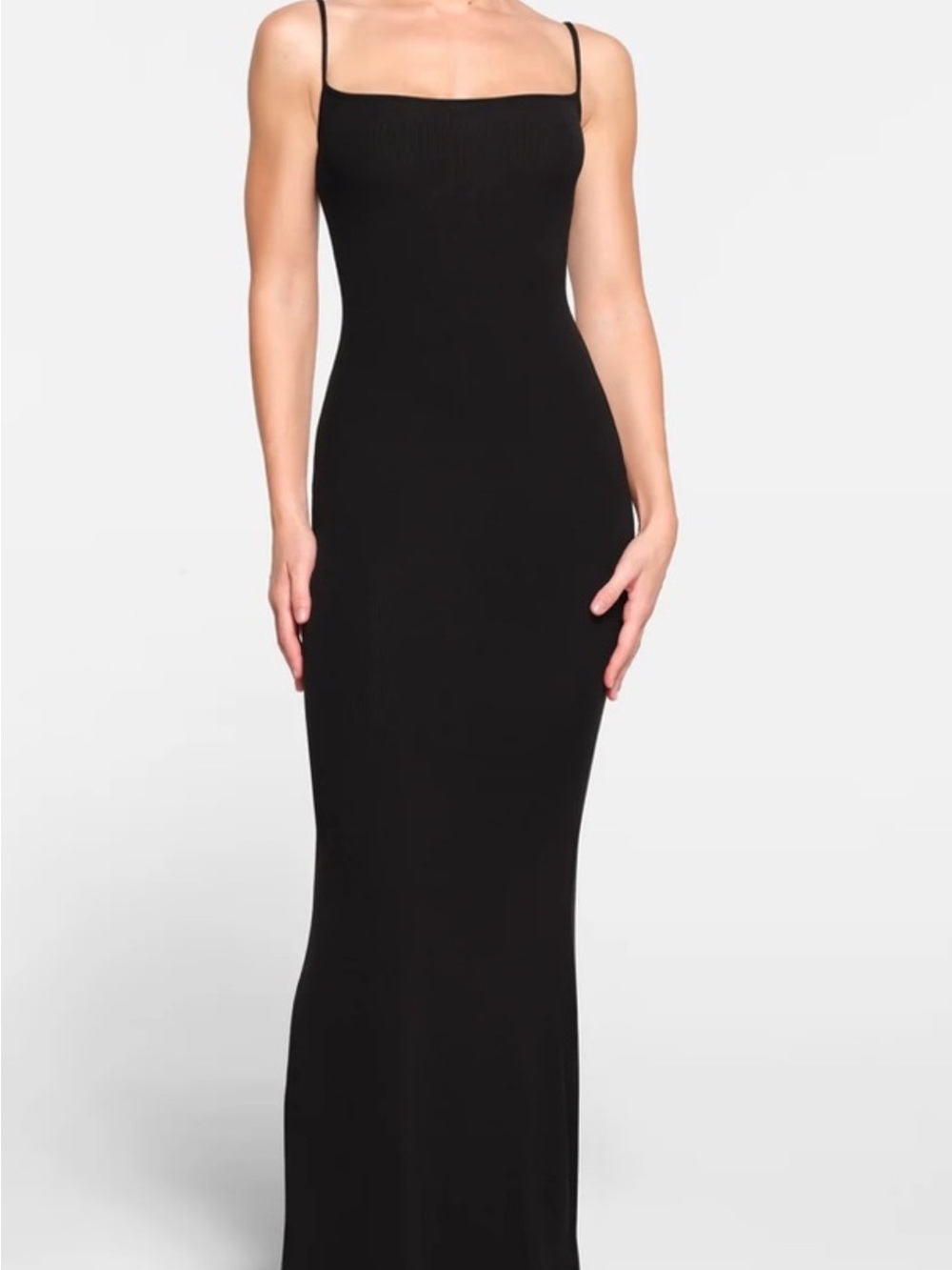 SKIMS Black Square-Neck Spaghetti-Strap Maxi Dress